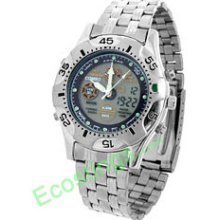 Multifunction Alarm Men Wrist Metal Band Quartz Watch Silvery
