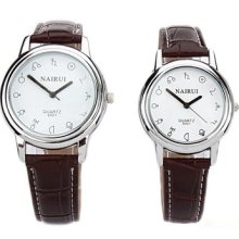 Nary Faux Leather Band Quartz Couple Watch Constellation Series White Dial