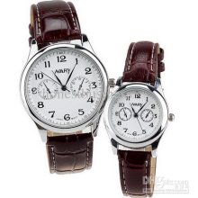 Nary Leather Band 2-dial-decor Men's Women's Quartz Watch Sports Wat