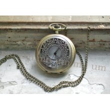 Necklace Pendant Bronze antique Pocket Watch quartz Gift Chain sWP119
