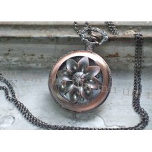 Necklace Pendant New Flower Pocket Watch Quartz Gift Chain Wp100
