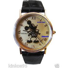 New Mens Disney Mickey Mouse 14k Gold Pie Eyed Seiko Watch Htf