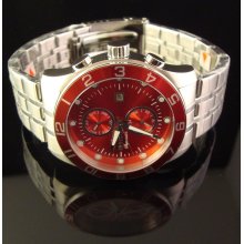 New Mens Invicta Signature Ii Collection S.S.Diver Red /Orange Dial And Bezel