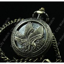 New Vintage Design Hollow Out Eagle Quartz Numbers Pocket Watch Sweater Chain Watch