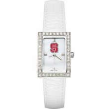 North Carolina State Wolfpack Ladies Allure Watch White Leather Strap LogoArt