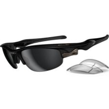 Oakley - Sunglasses - Fast Jacket - Men's - Omatter (Polished Black / Black Mirrored Mirrored Iridium & Clear Lens (OO9162-01) One Size Fits All)