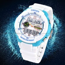 Ohsen Lcd Dual Time White Men Lady Sport Day Alarm Watch Xmas Gift Koo_titina