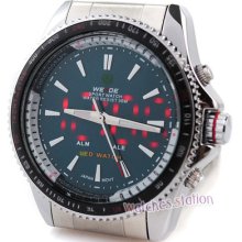 Ohsen Red Led Dual Core Chrono Sport Mens Wrist Watch Stainless 10m Wr