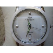 Oniss Men's Watch Quartz Real Diamond Paley G-2 White Ceramic Mop Dial Original