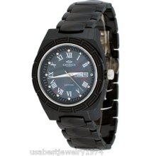 Oniss On-7701 Black Ceramic Swiss Watch With Crystals Date Retail $690