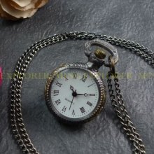 Open Face Roman Numerals Brass Lady Pendant Necklace Quartz Pocket Watch Gifts