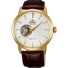 Orient FDB08003W Men's Esteem Gold Tone Semi Skeleton Brown Leath ...