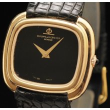 Original Baume & Mercier Black Dial Manual Wind Solid 18k Gold 1970' Mens Watch