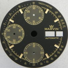 Original Marvin Black Chronograph Watch Dial Valjoux 7750 Day Date Tachymeter