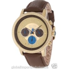 Original Penguin Op 1008 Gd Dino Gold/ Brown Leather Stainless Chronograph Watch