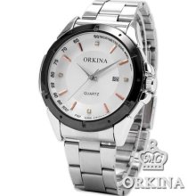 Orkina White Dial Date Stainless Steel Men Sport Wrist Quartz Watch Dailyetrade