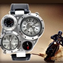 Oulm 2 Times Zone Rare Mens Military Army Sports Quartz Wristwatch Needle White