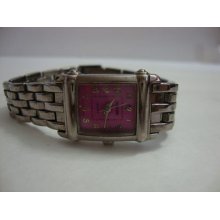 Overload Ladies Purple Dial Face Silvertone Band Wrist Watch