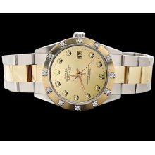 Oyster SS & gold bracelet champagne diamond dial rolex watch datejust
