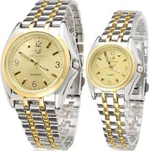 Pair of Alloy Analog CoupleÄºs Quartz Watches with Gold Stripe (Silver and Gold)
