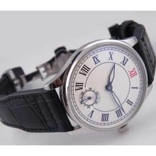 Parnis White Dial Manual Wind 6498 Black Strap Deployment Buckle Mens Watch 029