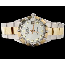 Pearl master diamond rolex white roman dial date just watch SS & gold oyster
