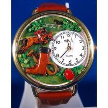 Personalized Horse Competition Unisex Watch - Gold (WHW-G-0810024-G)