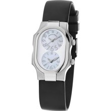 Philip Stein 'Signature' Women's Black Rubber Strap Dual Time Watch