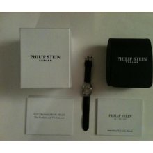 Philip Stein Teslar Watch Women's Double Dial White Face Black Leather Band Auth