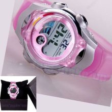Pink Dial Girl Ladies Date Waterproof Alarm Digital Sport Wrist Watch +box