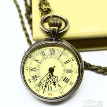 Pocket Watch Vintage Jewelry Alloy Chains Antique Brass Necklace Rom