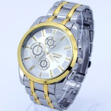Popular Gold Men Round Dial Hours Analog Wristwatch Adjust Band Ng17