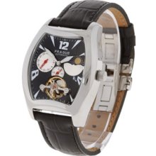 Prague Men's Black Dial Sun And Moon Automatic Tonneau