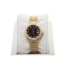 Pre-Owned Rolex 18K Ladies Presidential 69178 Black Diamond Watch