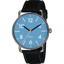 Projects Mens Witherspoon Michael Graves Aqua Stainless Watch - Black Leather Strap - Blue Dial - 7103A