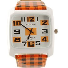 PU Lattice Style Leather Band Fashion Square Face Wrist Quartz Watch - Orange