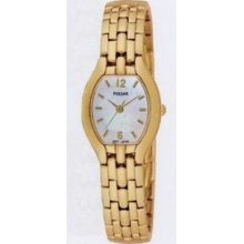 Pulsar Ladies` Goldtone Watch W/ Mother Of Pearl Dial