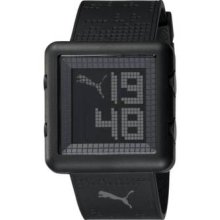 Puma Mens Smash Grey Digital Display Chronograph Black Rubber Strap Watch