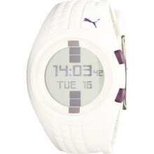 Puma Womens Shift Digital Display White & Purple Plastic Case Polyurethane Watch
