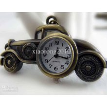 Quartz Antique Bronze Color Old Car Pocket Watch Necklace Christmas