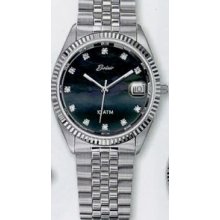 Quartzline Ladies Silver 11 Diamond Sport Watch W/ Mother Of Pearl Dial