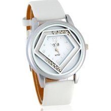 r.B N753 Round Dial Women's Analog Watch with Faux Leather Strap (White)