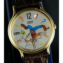 Rare Goofy Collectible Watch / Brown Leather Band /colorful Dial