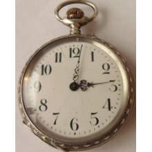 Rare Unusual Antique Swiss Hand Engraved Landscape Silver Pocket Watch 1880's