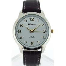 Ravel Analogue White Dial 5atm Gents Brown Strap Watch R5-1.2g
