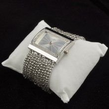 Rectangle Dial Chains Bracelet Crystal Lady Dinner Dress Watch Golden Or Silver