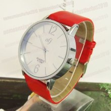 Red Leather Band Round Stainless Quartz Women Ladies Analog Wrist Watch M680r