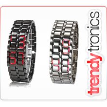Red Led Display Digital Chain Style Watch - Mens Or Womens In Black Or Silver