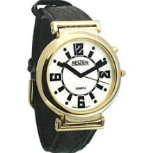 Reizen Low Vision Watch White Face - Leather Band