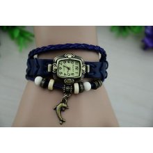 Retro Dolphin Style Quartz Leather Women Bracelet Wrist Watch Fbw012 Two Colors